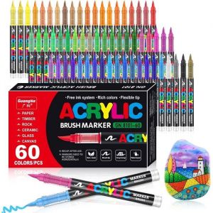 60 Couleurs Feutre Acryliquestylos acryliques &agrave; pointe pinceau pour le coloriage adulteAcrylic Paint Markers pour Coloriage