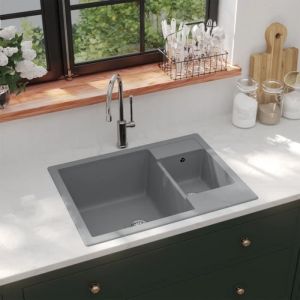Évier de cuisine - MOTHINESSTO - LY3191 - Granit gris - 2 bacs - Résistant à la chaleur