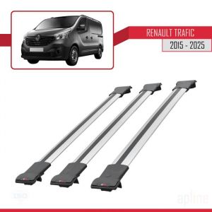 Compatible avec Renault Trafic 3 (X82) 2015-2025 FLY Model Barres de Toit Railing Porte-Bagages de Voiture GRIS Alu 3 Barres