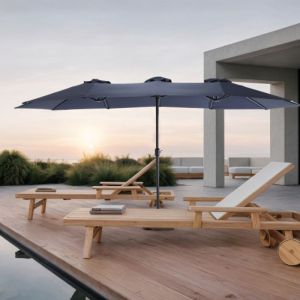Parasol de 148 pieds rectangulaire double face parasol ext&eacute;rieur &agrave; manivelle en acier bleu marine-HAUSS SPOLE
