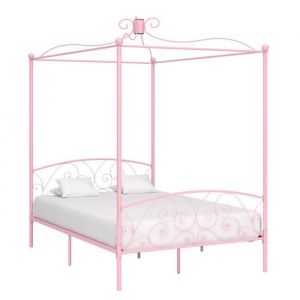Lit adulte Contemporain - Luxueux-1721 - Double - Cadre de lit &agrave; baldaquin - Rose M&eacute;tal 140 x 200 cm