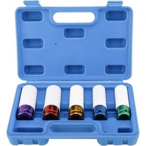 Jeu de 5 Douilles &agrave; Chocs pour Les Jantes Drive M&eacute;trique Extra &agrave; Paroi Mince de Roue Taille 15 17 19 21 22 mm