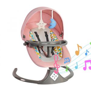 Balancelle b&eacute;b&eacute; Fauteuil &agrave; bascule &eacute;lectrique avec t&eacute;l&eacute;commande 5 amplitudes de balan&ccedil;oire et musique Bluetooth Rose