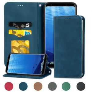 Housse Samsung Galaxy S8 Étui Protection Housse Flip à Rabat Classique PU Cuir Premium Housse Bleu