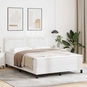 vidaXL Lit box spring avec matelas blanc 160 x 200 cm en simili cuir t&ecirc;te de lit r&eacute;glable style moderne tissu doux 3339057