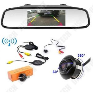 TD&reg; Inverseur automatique sans fil invers&eacute;-cam&eacute;ra de recul automatique rotative &agrave; 360 &deg;+r&eacute;troviseur de voiture TFT LCD 43 pouces
