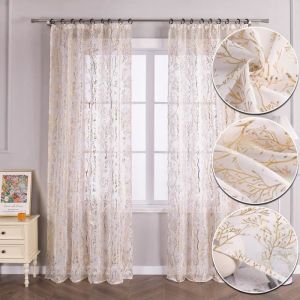1pcs rideau voilage fenetre motif dorure pour chambre-cuisine-salon Doré Passe-tringle L-H 140 x 145 cm