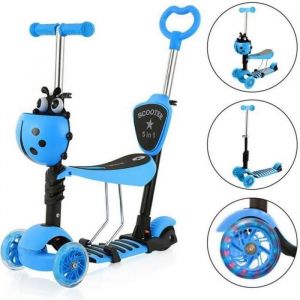 Trottinette avec Siège Amovible 5 en 1 Pour Enfant Scooter Hauteur Réglable 3 LED Roues Plateau Antidérapant Cadeau Bleu