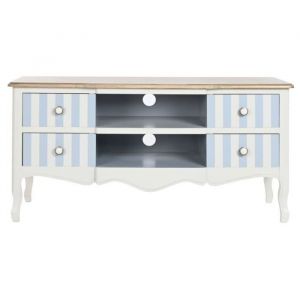 Meuble TV en bois de paulownia coloris blanc bleu - Longueur 120 x Profondeur 48 x hauteur 60 cm