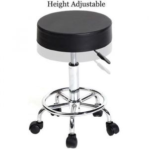Tabouret à roulettes Siège rembourré pivotant Hauteur réglable Noir