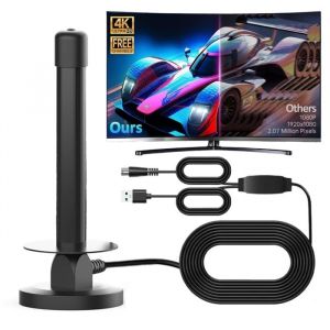 Antenne TV Int&eacute;rieur Puissante TNT HD &ndash; R&eacute;ception 360&deg; Compatible DVB-T/T2 Support 4K/1080p HD pour Smart TV C&acirc;ble Coaxial 5 m