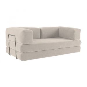 Canap&eacute; vintage convertible 3 places en velours c&ocirc;tel&eacute; lin et armatures chrom&eacute;es L 200 x P 100 x H 72cm - Seventies