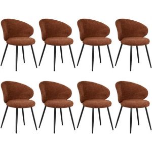 WAFTING Lot de 8 Chaises de Salle à Manger Fauteuil Scandinave Bouclé Moelleux Dossier Ergonomique -Marron