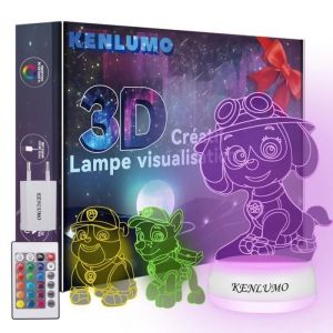 KENLUMO Lampe de chevet chiot Lampe de nuit Pat Patrouille veilleuse LED télécommande Touchez pour changer de couleur 16 couleurs