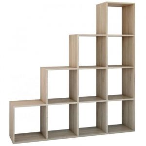 SALERNO - &Eacute;tag&egrave;re casier biblioth&egrave;que moderne 153x153x30 - S&eacute;parateur de pi&egrave;ce - 10 casiers - Sonoma