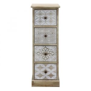 Commode étroite en bois blanc et beige style shabby - MOBILI REBECCA - 4 tiroirs - Art. RE6536