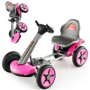 Kart à Pédale Electrique Pliable Enfants DREAMADE - Siège et Volant Réglables - Lumière LED - Rose