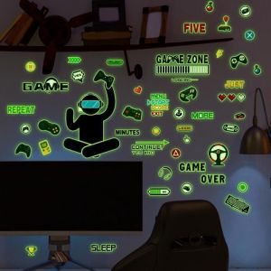 Stickers Muraux Fluorescent Gamer Autocollants Muraux Gamer Stickers Muraux de Jeux Vidéo Sticker Phosphorescent Autocollant