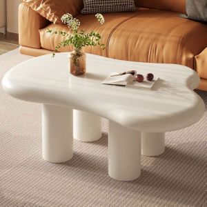 Table basse design moderne nuage blanche 91 cm &ndash; Table de salon scandinave contemporaine avec pieds cylindriques &ndash; Style