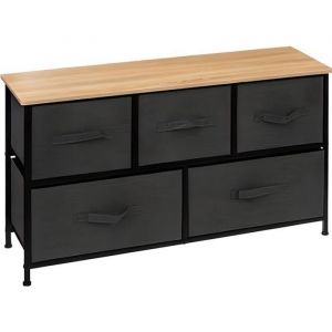 Commode basse  meuble de rangement avec 5 tiroirs coloris Gris Foncé naturel  -  Longueur 100 x Profondeur 30 x Hauteur  55 cm
