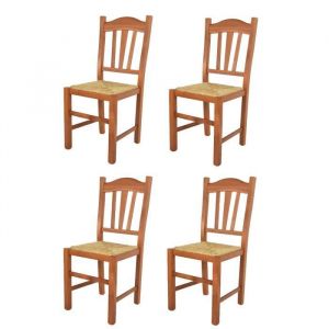 Tommychairs - Set 4 chaises cuisine SILVANA robuste structure en bois de h&ecirc;tre peindr&eacute; en couleur cerisier et assise en paille