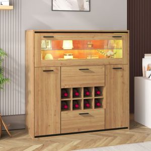 Buffet cave à vin élégante avec portes doubles avec étagère en verre et porte-bouteilles - Un rangement parfait