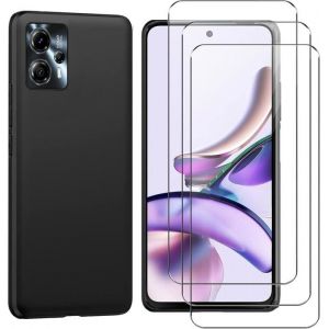 Coque pour Motorola Moto G13 / G23 + x3 Verres trempé - Etui Housse Silicone Noir Vitre Protection Ecran Verre Trempé