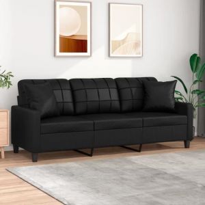 Canap&eacute; scandinave de relaxation MVS - Canap&eacute; 3 places avec oreillers d&eacute;coratifs noir 180cm similicuir3165 Kg