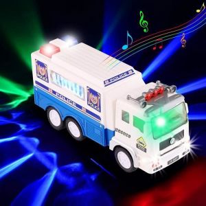 Jouet de voiture de police - KEXIMIXUE - Lumi&egrave;res 4D et Son Sir&egrave;ne - Roues Universelles - Blanc