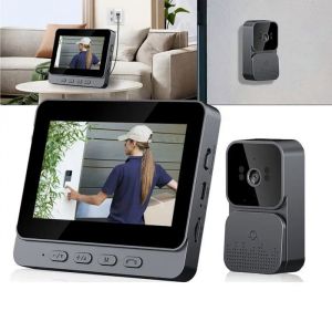 Sonnette sans Fil avec Camera 1080P Visiophone sans Fil avec &eacute;cran IPS De 4.3 Interphone Video sans Fil PoucesPortier Vid&eacute;o