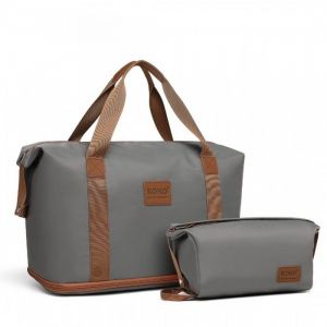 Kono Sac de Voyage avec Trousse de Maquillage 36L Secs et Humides S&eacute;par&eacute;s Sac &agrave; Main pour Femme et Homme Gris et Marron