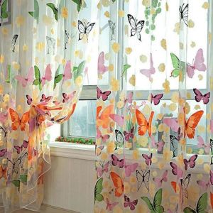 Nouveau Roman Tulle Rideau Fleur De Papillon Brodé Voile Rideaux pour Salon Fil Rustique Fenêtre Tissu Décor À La Maison