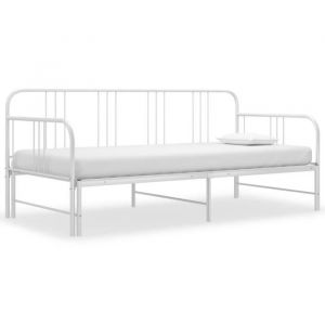 Canapé-lit extensible Blanc Métal 90x200 cm - ASHATA - Contemporain - 2 places - A lattes - Sommier inclus