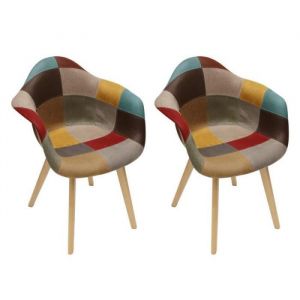 Lot de 2 Fauteuils Patchwork Louisiane PARIS PRIX - Bois - Multicolore - L. 62 x l. 60 x H. 86 cm