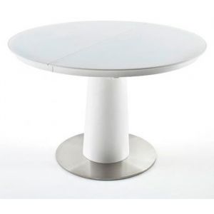 Table à manger extensible ronde laqué blanc mat - 120-160 x 76 x 120 cm