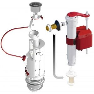 Soupape DUAL 6 surverse centrale 3/6 litres et robinet SX à flotteur télescopique- - Robinet flotteur et mécanisme