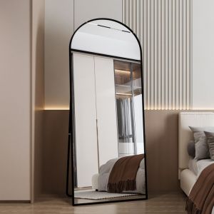 Miroir en pied avec cadre en alliage daluminium SOMUBI Miroir sur pied 180 x 80 cm  verre trempé Miroir de sol arqué Noir