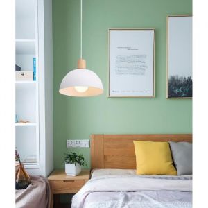 IDEGU Lustre Suspension Rétro Suspension Luminaire Moderne Style Demi-Cercle Plafonnier E27 en Bois Métal Blanc Ø 20CM