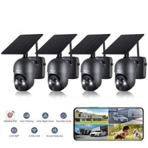Ctronics Lot de 4  KIT CAMERA DE SURVEILLANCE Sans Fil 2K 4MP WiFi 2.4Ghz ExtérieurVision 25MPIR Détection HumaineNoir