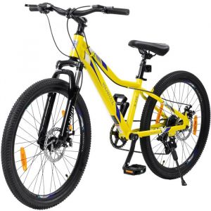 V&eacute;lo Enfant VANKEL 24 Pouces &ndash; VTT 6 Vitesses Gar&ccedil;on/Fille 8 &agrave; 12 Ans &ndash; Freins &agrave; disque &ndash; Jaune Sport