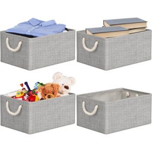 Lot De 4 Bo&icirc;te De Rangement En Tissu40X30X20 CmPanier De Rangement PliableCaisse De Rangement Avec Poign&eacute;esBoite Rangement Gris