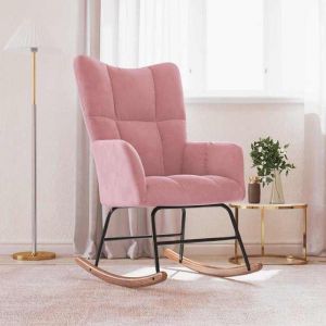 Rose Chaise/Fauteuil &agrave; bascule SOLOMON Pour 1 personne Rose Velours FF832