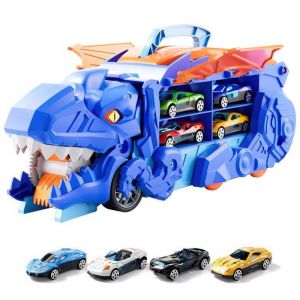 Camion de Transporteur Voiture Enfant Voiture Jouet Portable Dinosaur Truck avec 4 Voitures de Course Transporteur Voiture Jouet