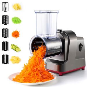 Hachoir électrique à légumes 5 en 1 Coupe légumes électrique Râpe à fromage 250W Moulin à légumes avec 5 lames en acier inoxydable
