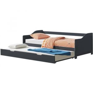 [en.casa] Canapé-lit Convertible pour 2 Personnes Canapé Divan Lit dappoint Structure en Pin Sommier à Lattes en Contreplaqué Gris
