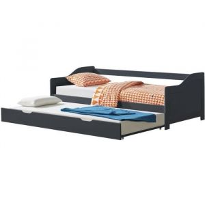 [en.casa] Canapé-lit Convertible pour 2 Personnes Canapé Divan Lit d'appoint Structure en Pin Sommier à Lattes en Contreplaqué Gris