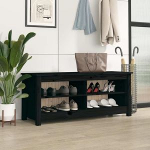 Banc &agrave; Chaussures Noir 110x38x455 cm Bois de Pin Massif Meuble Bas Meuble Chaussure Banc Entree Banc Chaussures Entr&eacute;e Armoire