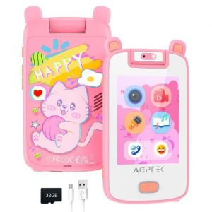AGPTEK Téléphone Portable Enfant à Écran Tactile Téléphone Jouet Avec Musique Caméra Podomètre Jeux Cadeau Filles de 3 à 9 Ans