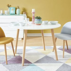 Table à manger ronde - BAÏTA - Gamme ORATELLO - Laqué blanc mat - L 120 x P 120 x H 76 cm