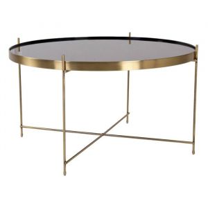 Veo Table basse 70x40 cm acier couleur laiton verre.
